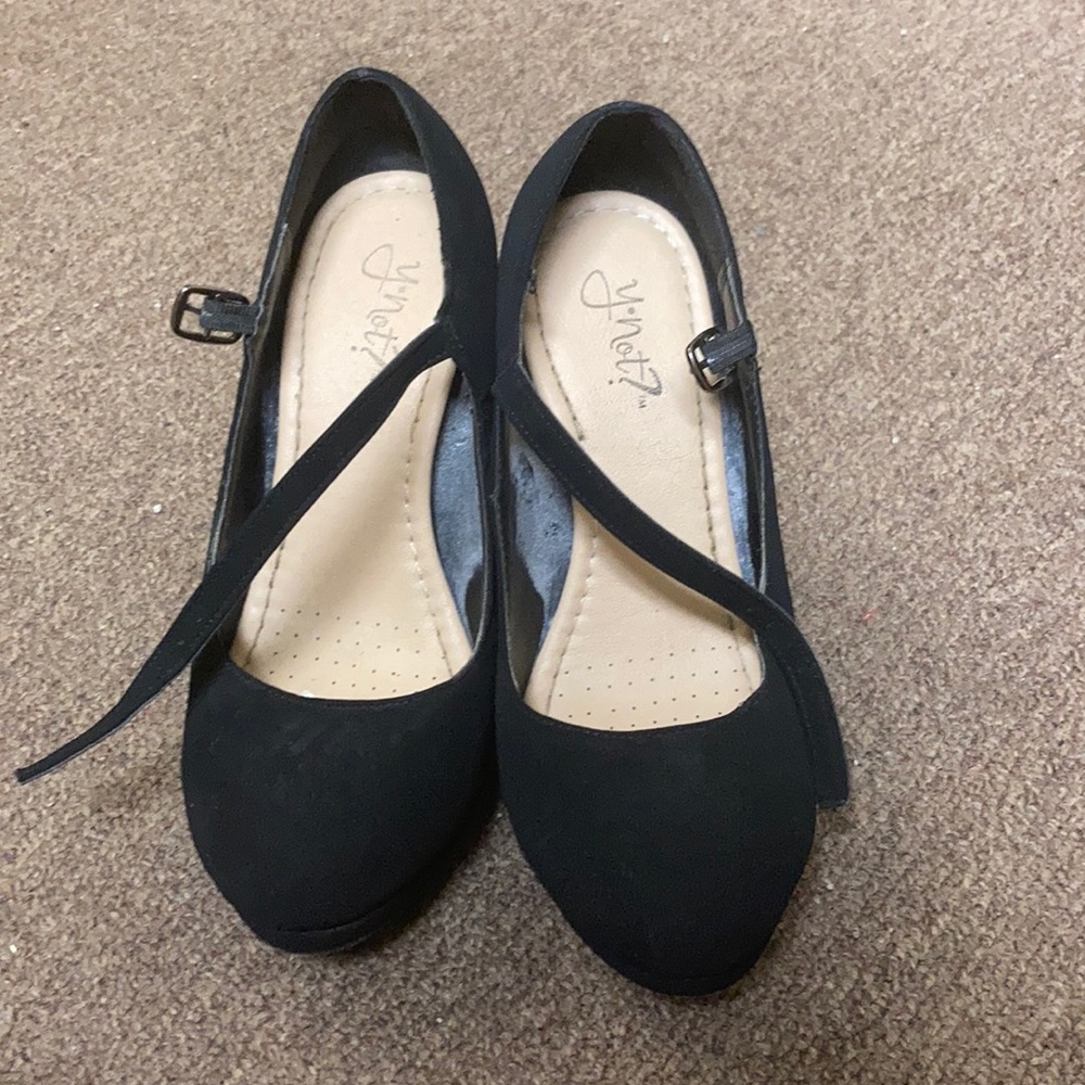 Black faux suede heels